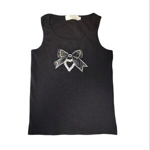 LC Lizette Collection Black Bling Bow Heart Tank Top Size Large